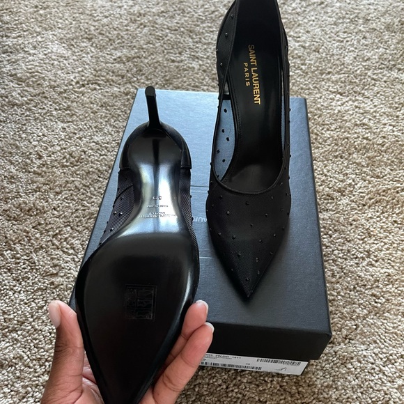 Beautiful mesh saint Laurent heels with rhinestone embellishment! Runs small - Picture 3 of 3